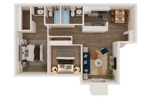 Floor plan for 2 beds, 2 baths, 911 sqft